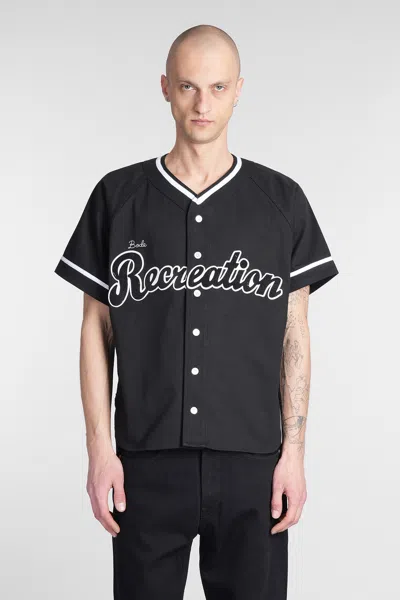 Bode Mens Baseball Velvet-patch Cotton-poplin Shirt Black Xl