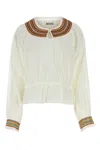 Bode Cotton Blouse With Embroidered Neckline And Gathered Cuffs In White