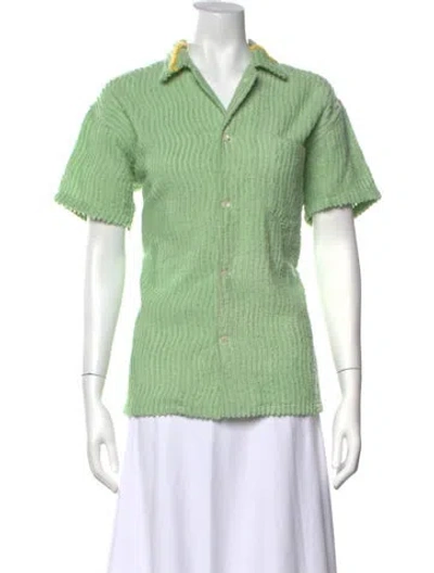 Pre-owned Bode Short Sleeve Button-up Top In Green