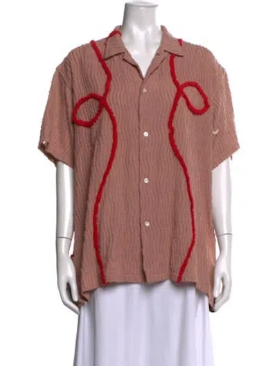 Pre-owned Bode Short Sleeve Button-up Top In Pink