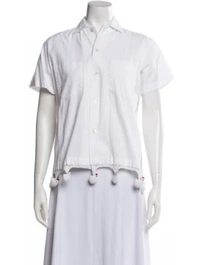 Pre-owned Bode Short Sleeve Button-up Top In White