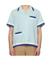 Bode Seedling Stripe Linen Camp Shirt In Blue