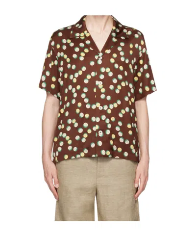 Bode Bubble Camp-collar Printed Satin-twill Shirt In Brown