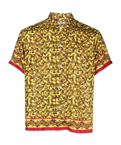 Bode Paisley-print Short-sleeved Silk Shirt In Yellow Multi