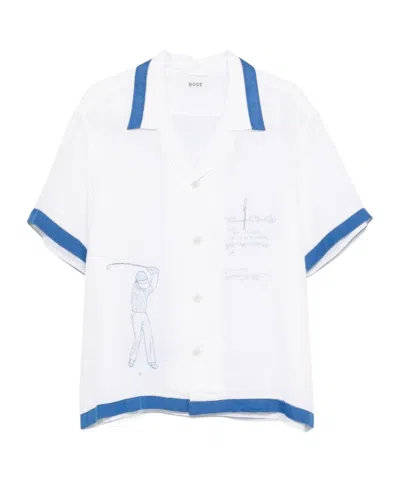 Bode Club Champion Shirt In White Blue