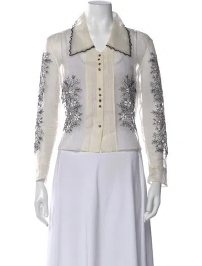 Pre-owned Bode Silk Floral Print Blouse In Neutral