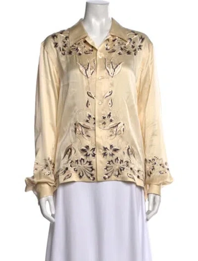 Pre-owned Bode Silk Floral Print Blouse In Yellow