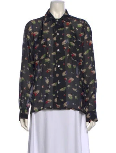 Pre-owned Bode Silk Floral Print Button-up Top In Black