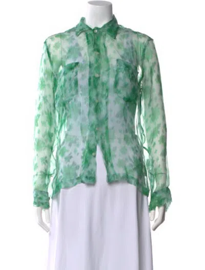 Pre-owned Bode Silk Floral Print Button-up Top In Green