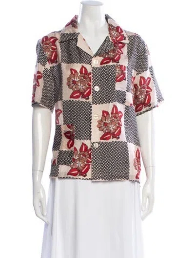 Pre-owned Bode Silk Floral Print Button-up Top In Neutral