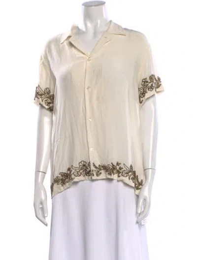 Pre-owned Bode Silk Floral Print Button-up Top In Neutrals