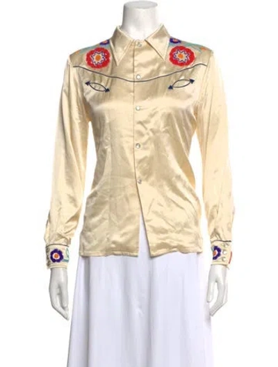 Pre-owned Bode Silk Floral Print Button-up Top In Neutrals
