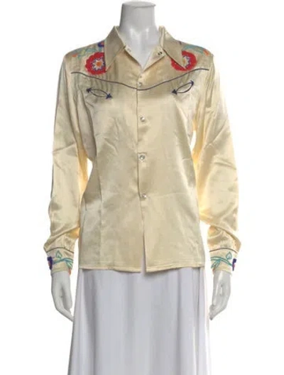 Pre-owned Bode Silk Floral Print Button-up Top W/ Tags In Neutral