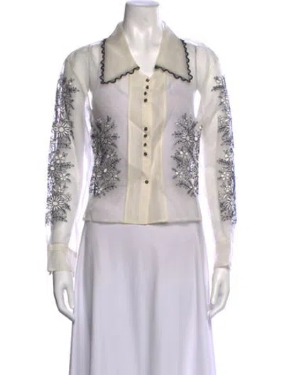 Pre-owned Bode Silk Floral Print Button-up Top In White