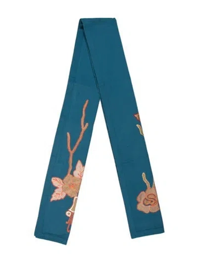 Pre-owned Bode Silk Floral Print Scarf In Blue