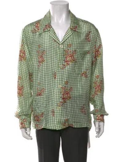 Pre-owned Bode Silk Floral Print Shirt In Green