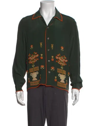 Pre-owned Bode Silk Floral Print Shirt In Green