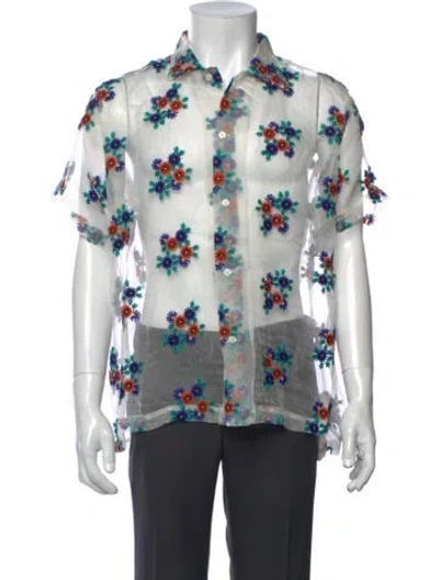 Pre-owned Bode Silk Floral Print Shirt In White