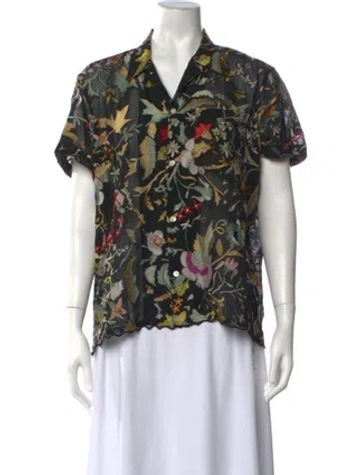 Pre-owned Bode Silk Floral Print Top In Blue