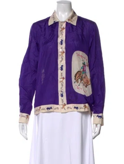 Pre-owned Bode Silk Graphic Print Button-up Top In Purple