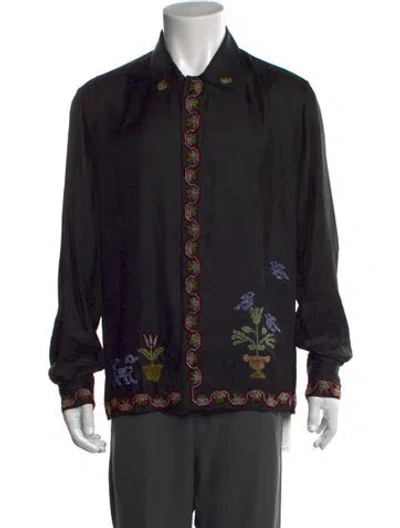 Pre-owned Bode Silk Graphic Print Shirt In Black