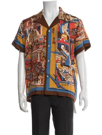 Pre-owned Bode Silk Graphic Print Shirt W/ Tags In Blue
