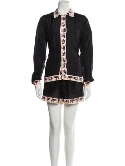 Pre-owned Bode Silk Graphic Print Short Set In White