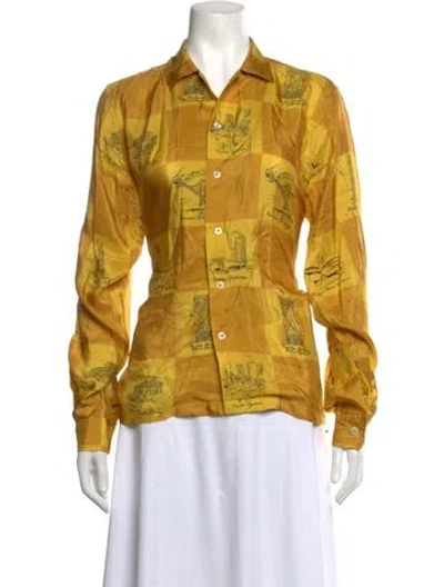 Pre-owned Bode Silk Graphic Print Top In Yellow