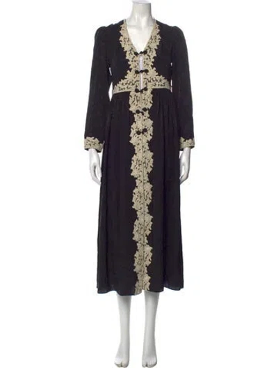 Pre-owned Bode Silk Long Dress In Black