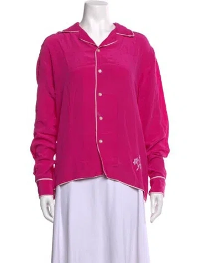 Pre-owned Bode Silk Long Sleeve Button-up Top In Pink