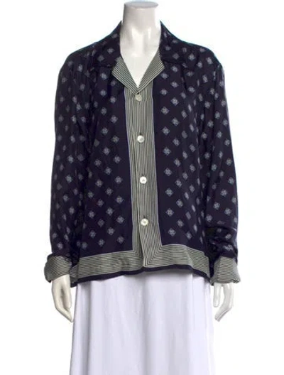 Pre-owned Bode Silk Patterned Button-up Top W/ Tags In Blue