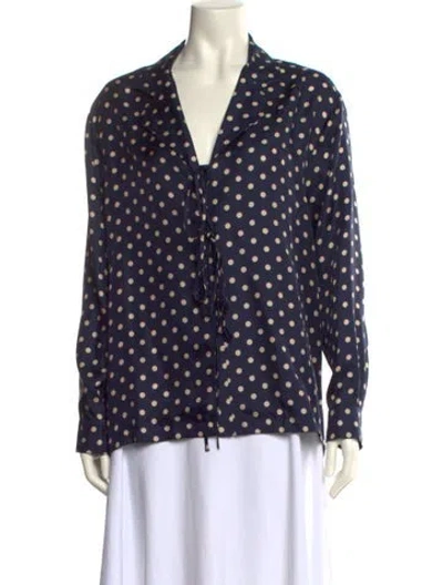 Pre-owned Bode Silk Polka Dot Print Button-up Top In Blue
