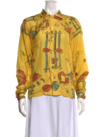 Pre-owned Bode Silk Printed Blouse In Yellow