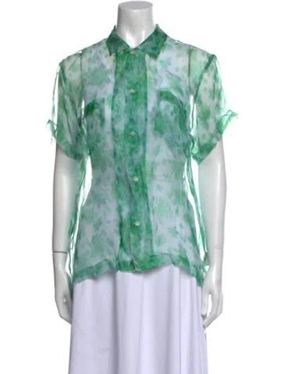 Pre-owned Bode Silk Printed Button-up Top In Green