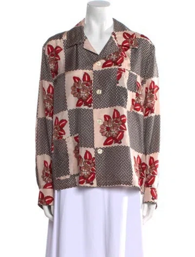 Pre-owned Bode Silk Printed Button-up Top In Pink