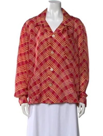 Pre-owned Bode Silk Printed Button-up Top In Red