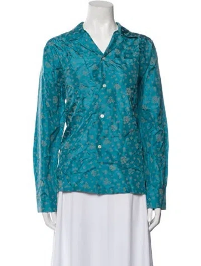 Pre-owned Bode Silk Printed Button-up Top W/ Tags In Blue