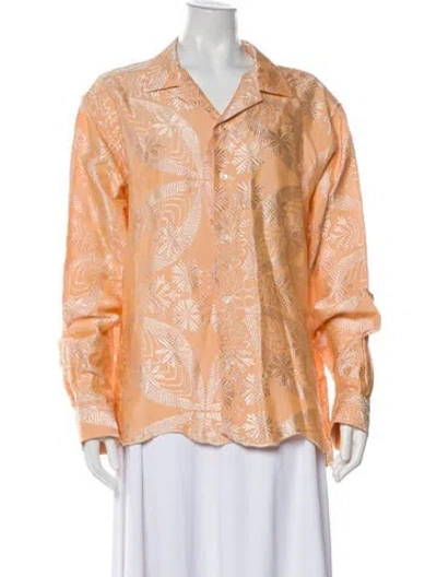 Pre-owned Bode Silk Printed Button-up Top W/ Tags In Orange