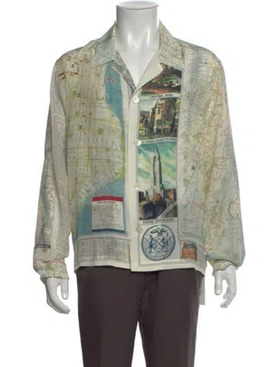 Pre-owned Bode Silk Printed Dress Shirt In Green