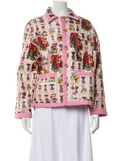 Pre-owned Bode Silk Printed Evening Jacket In Pink