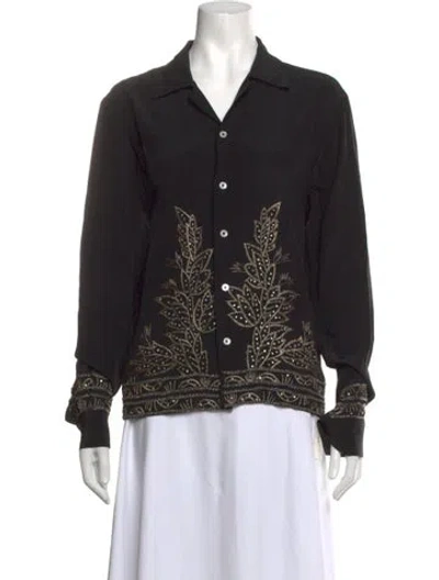 Pre-owned Bode Silk Printed Top In Black