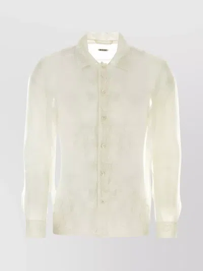 Bode Silk Shirt With Embroidered Detailing And Sheer Fabric In Neutral