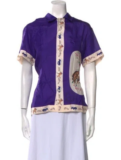 Pre-owned Bode Silk Short Sleeve Button-up Top W/ Tags In Purple