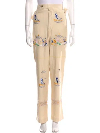 Pre-owned Bode Silk Straight Leg Pants In Neutral