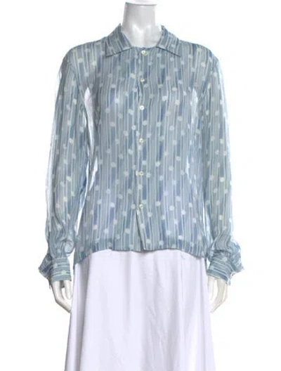 Pre-owned Bode Silk Striped Button-up Top In Blue