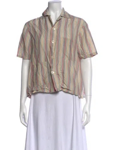 Pre-owned Bode Silk Striped Button-up Top In Neutral