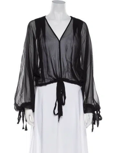 Pre-owned Bode Silk V-neck Blouse In Black