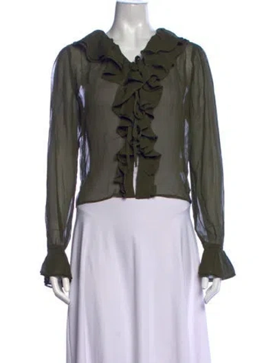 Pre-owned Bode Silk V-neck Blouse In Green