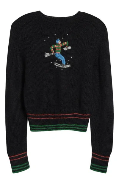 Bode Ski Run Baby Alpaca Crewneck Sweater In Black