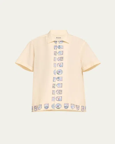 Bode Ski Season Printed Short Sleeve Shirt In Ecru